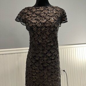 Jessica Howard Black Sequin Lace Midi Dress